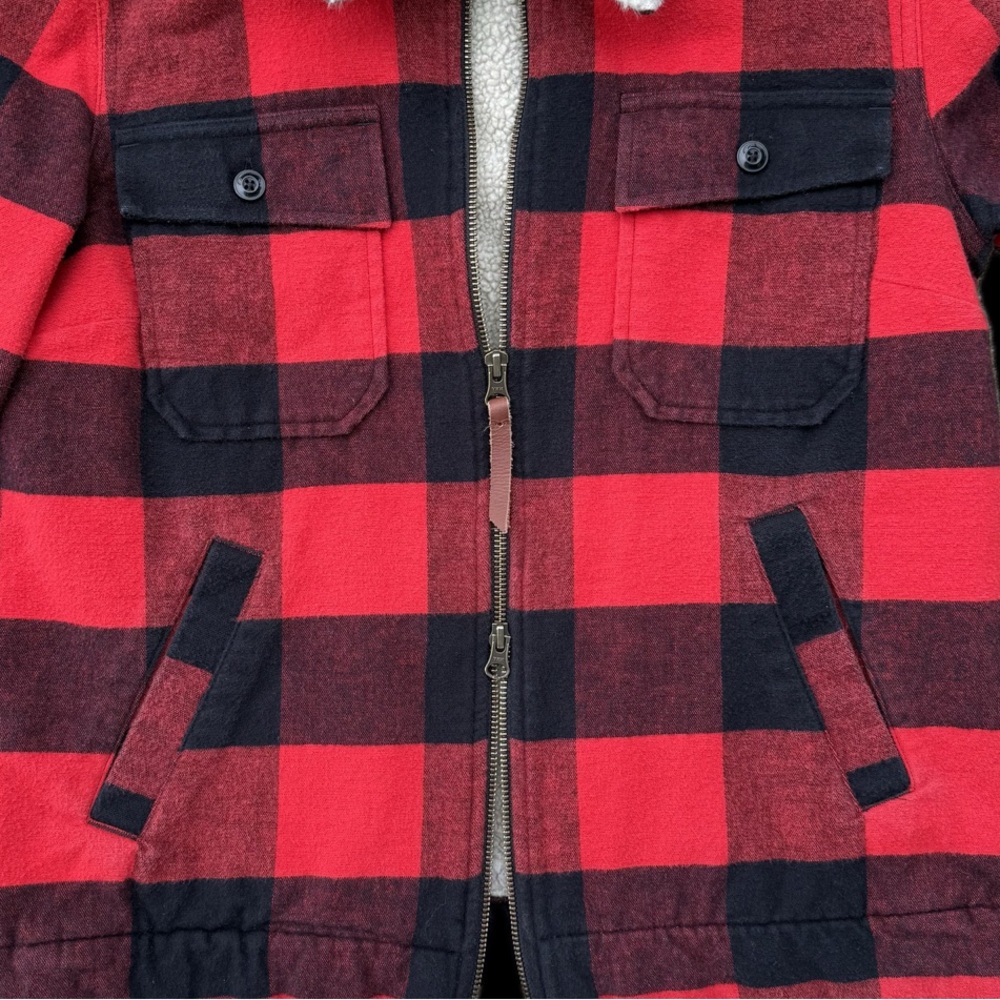 LL Bean Signature Sherpa Lined Buffalo Plaid Jacket - Throwback Red & Black S - Picture 3 of 8